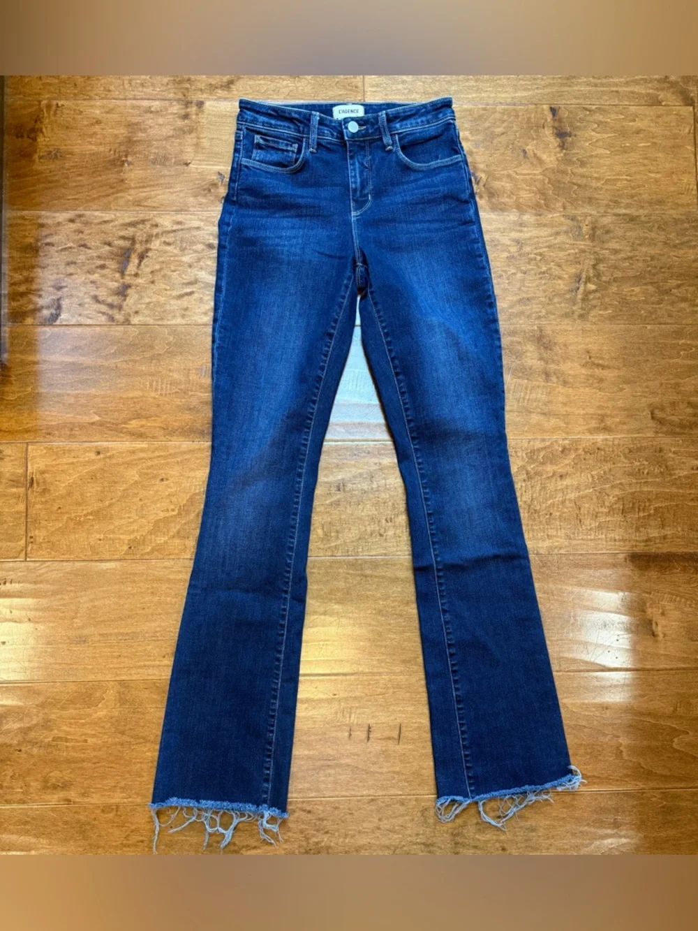 L’AGENCE Ruth High Rise Straight Jeans Raw Hem Dark Wash 26